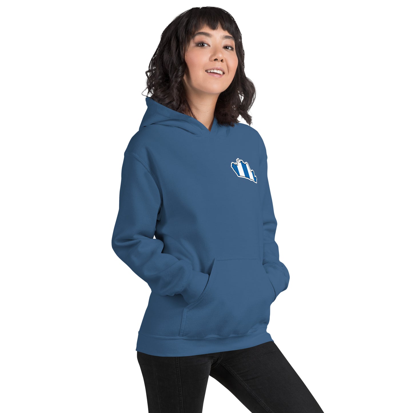 Indigo Blue Brighton Hoodie with Area Motif