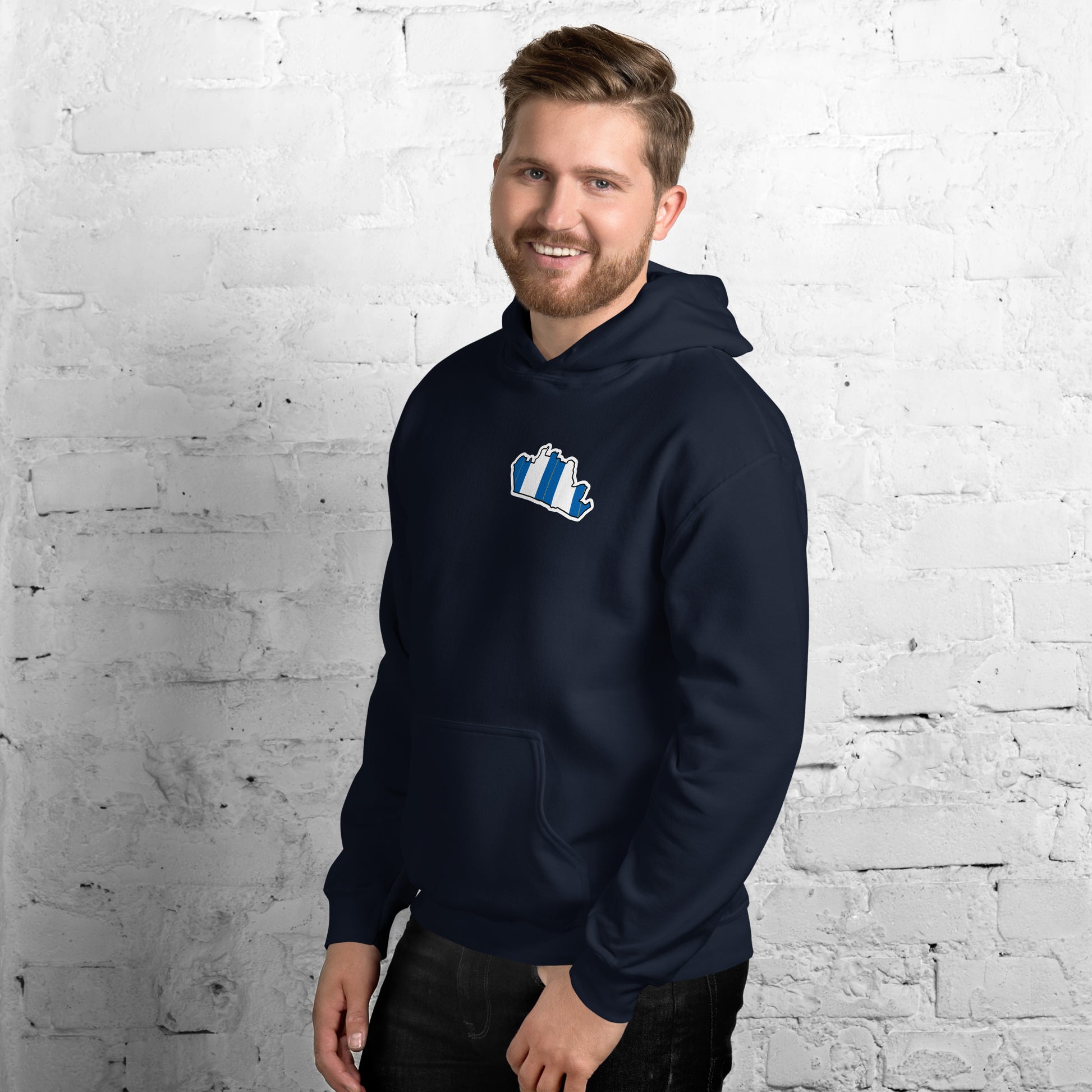 Navy Blue Brighton Hoodie with Area Motif